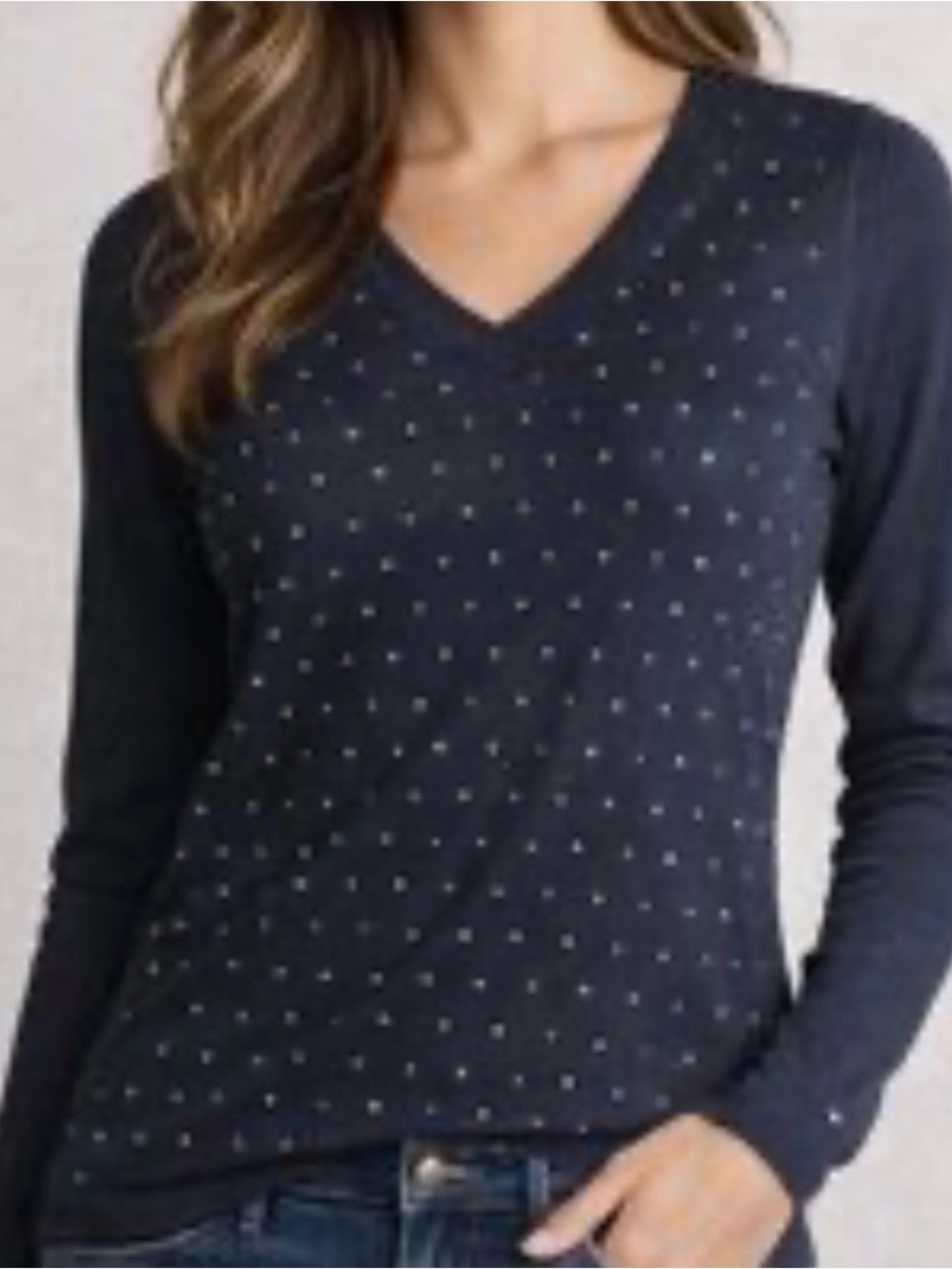 Tommy Hilfiger Navy V-Neck Sweater with White Dot Pattern